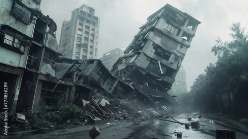 earthquake in Taiwan, destruction in big towns in the mountains photo