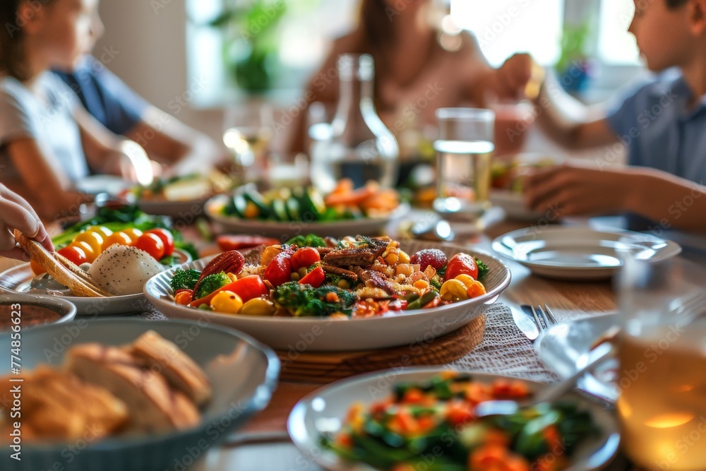 A family savors a meal crafted from local ingredients, embracing the mindful eating ethos, fostering familial connection.