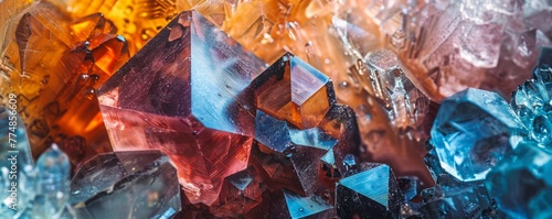 Detailed macro photography unveils natural crystals, highlighting their vibrant colors and captivating geometric shapes. photo