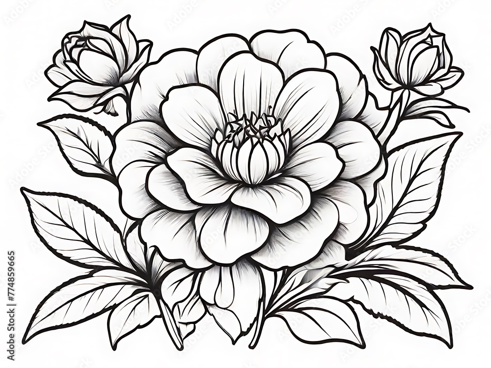 Simple Coloring Book flower on white background Simple Coloring Book flower on white background