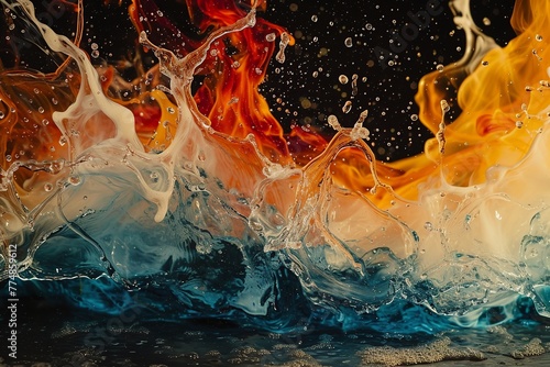 Abstract background. Fire and water together in dynamic way. Two colors contrast each other.
