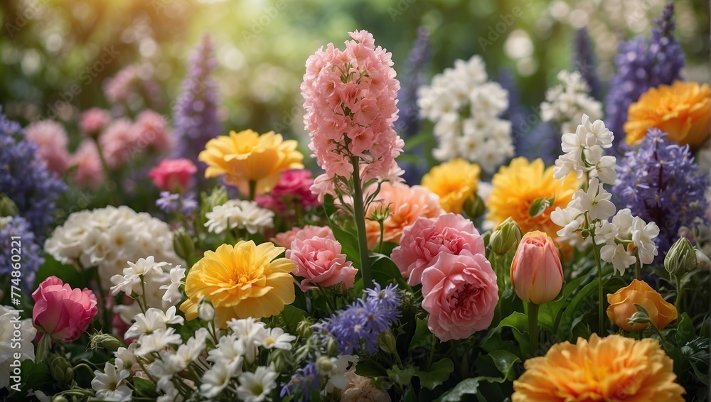 Bright floral background. Spring summer background. Festive floral background. Many spring summer flowers Bright floral background. Spring summer background. Festive floral background. Many spring summer flowers