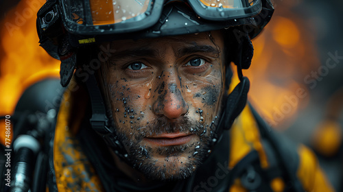 A firefighter overcome with exhaustion  photo