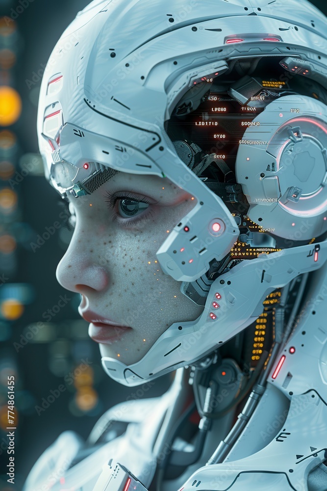 Robot Standing in Front of City at Night Robot Standing in Front of City at Night