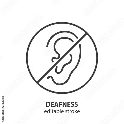 Symbol of deafness line icon. Editable stroke. Vector illustration.