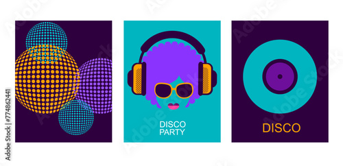 set of funky designs for disco party