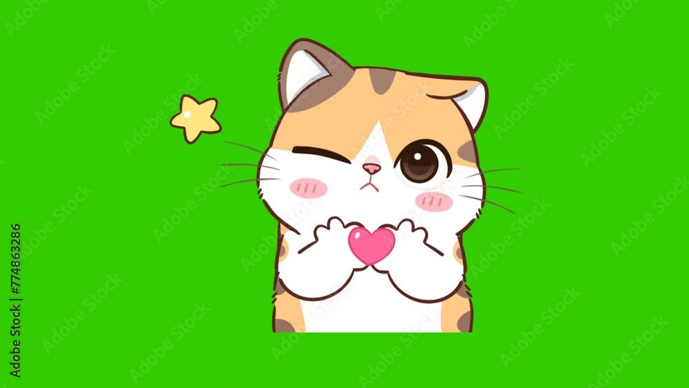 love animation, cute cat on green screen love animation, cute cat on green screen