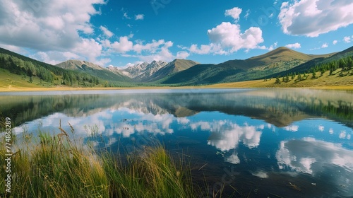 Mountain Lake Surrounded by Grass © Jorge Ferreiro