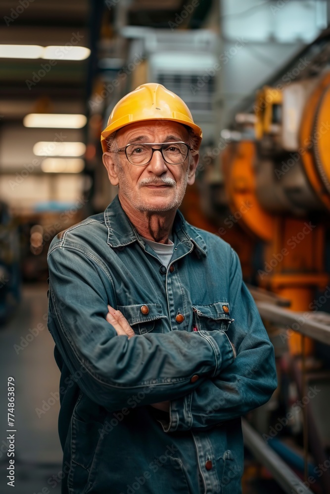 a confident old engineer standing in a factory a confident old engineer standing in a factory
