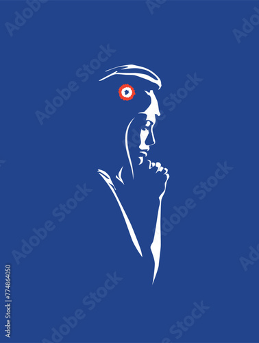 Marianne française, symbole de la révolution française en train de prier pour la liberté, égalité et la fraternité