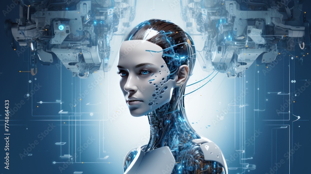 Background design including AI and robot futuristic theme. Background design including AI and robot futuristic theme.