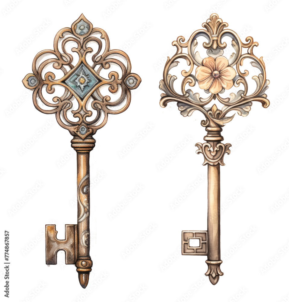 Ornate vintage keys with intricate designs