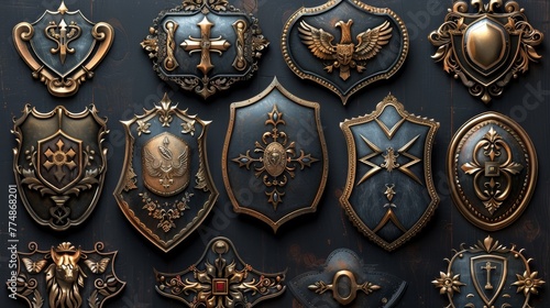 A set of typography of vintage army badges on a black background , graphics on T-shirts © Александр Лобач