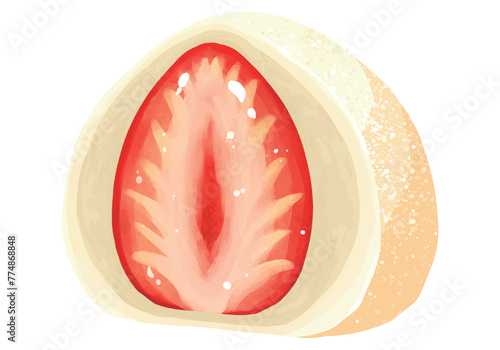 苺大福の断面　白あん