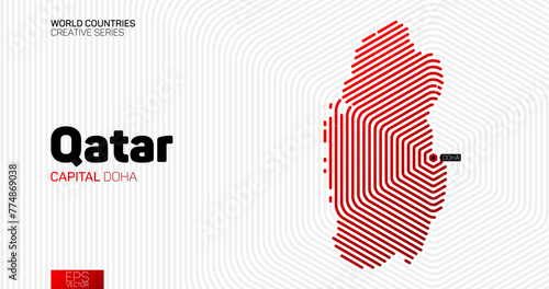 Abstract map of Qatar with red hexagon lines
