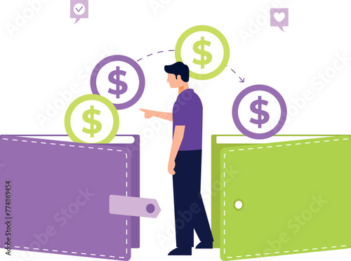 The boy is transferring money.