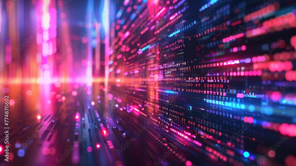 Vivid neon streams illustrating data flow and cyber connectivity, a vibrant representation of modern digital information technology.. Vivid neon streams illustrating data flow and cyber connectivity, a vibrant representation of modern digital information technology..