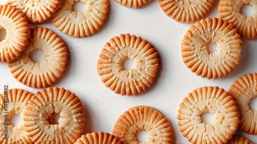Frame of delicious cookies on white background, flat lay. Place for text.