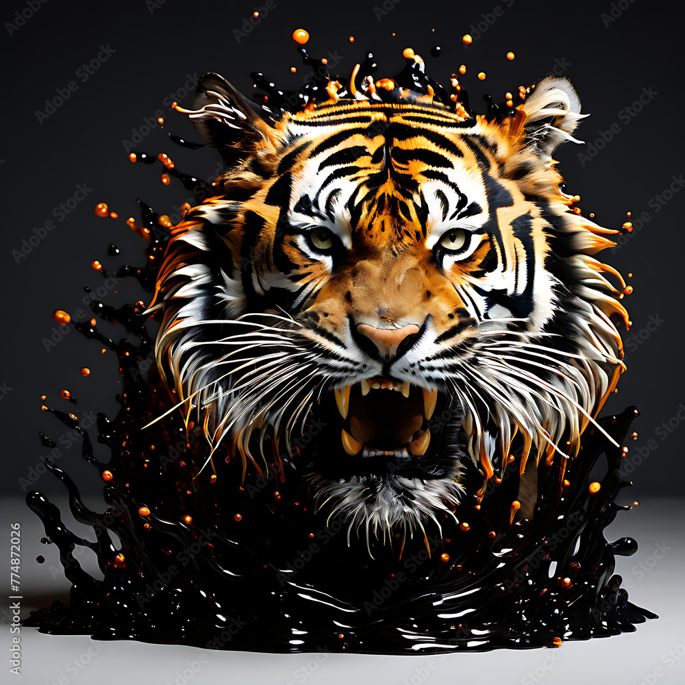 Mesmerizing ferrofluid strokes emulate the grace of a tiger wild spirit, bringing untamed beauty to your space