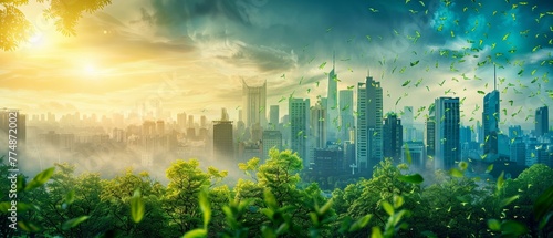 ESG integrated cityscape, green energy powering life
