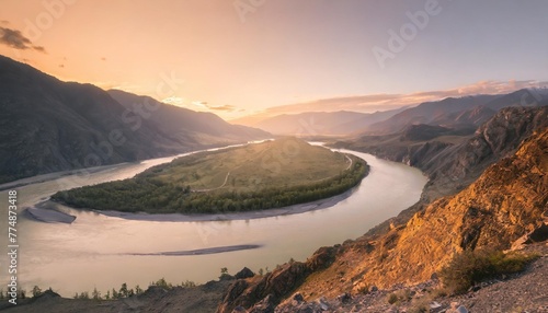 confluence of the chuya and katun rivers along the chuysky tract altai republic russia photo