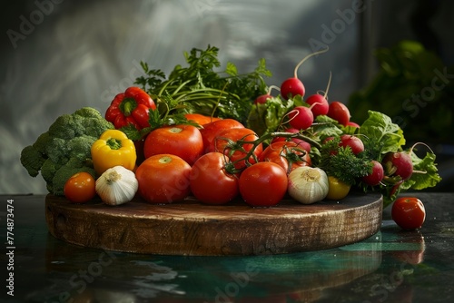 A colorful assortment of fresh vegetables arranged on a cutting board