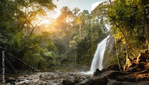 generative ai beautiful green amazon forest landscape rainforest jungle with waterfalls