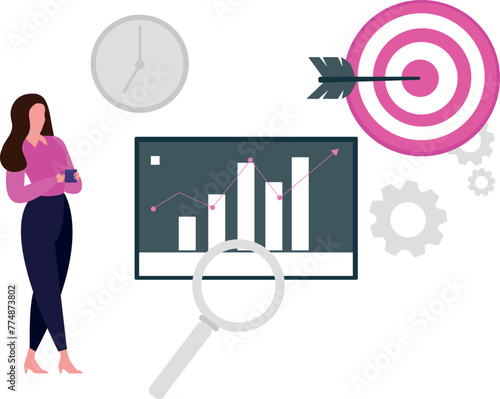 A girl is looking at an analytical graph.