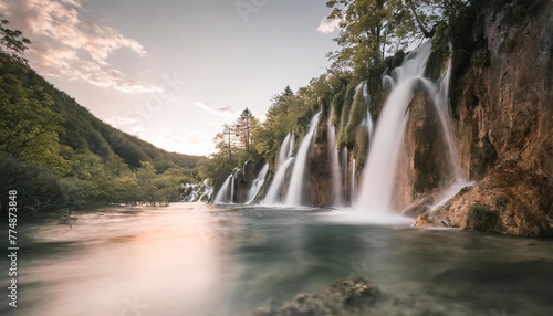 waterfalls with clear water in plitvice national park croatia