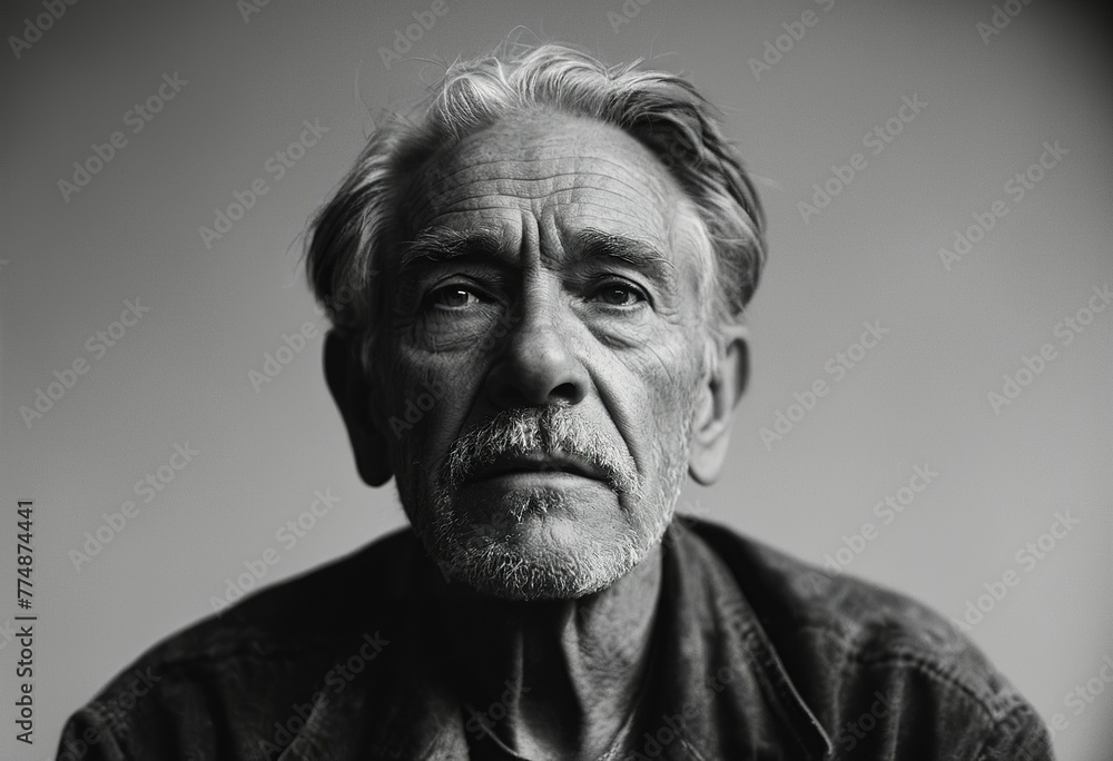  Old Man with Wrinkled Skin - obrazy, fototapety, plakaty 