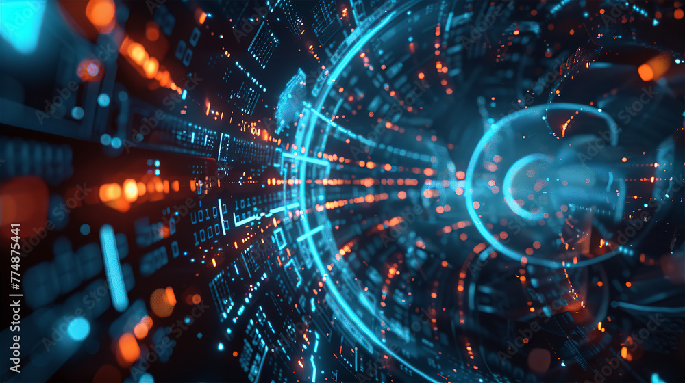 Fototapeta premium blockchain technology background, sci-fi scene