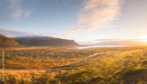 icelandic landscape panorama on sunny autumn day