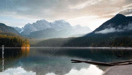 great summer morning on the eibsee lake with zugspitze mountain range sunny outdoor scene in german alps bavaria germany europe beauty of nature concept background