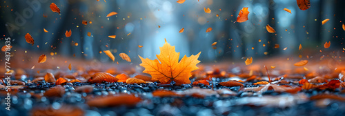 Autumn Forest Maple Leaves Falling on Ground Background ,
Drizzle Rainy day in autumn background and wallpaper 