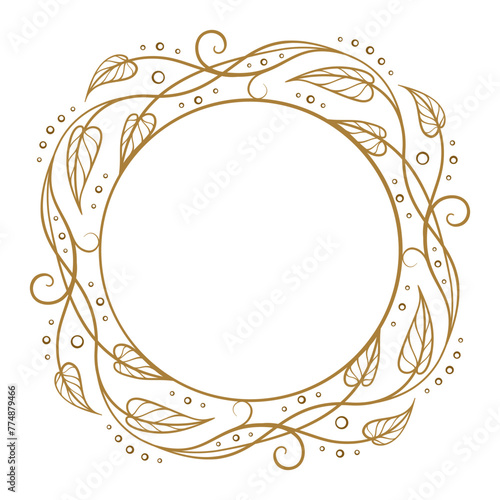 Vector round floral frame with ivy leaves decoration. Vintage style ivy stems wreath.