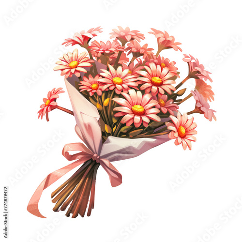 inflorescence RoseMany flowers beautifully wrapped in paper neatly arranged With a luxurious ribbon tied on the floor.cartoon 2D  illustration png photo