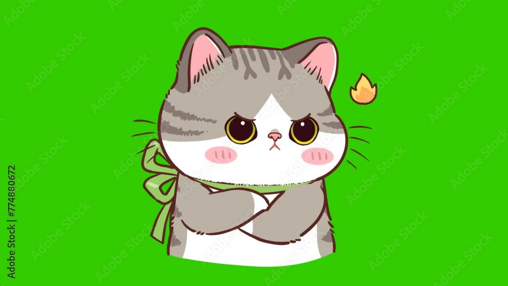 Angry animation, cute cat on green screen Angry animation, cute cat on green screen