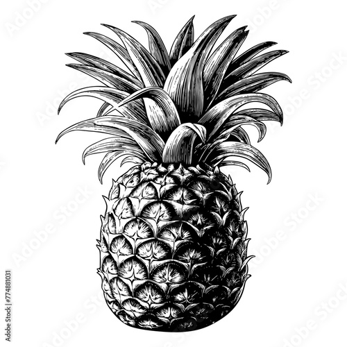 Pineapple engraving hand drawn isolated fruit vector illustration