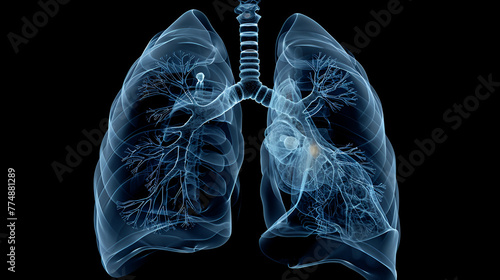 Transparent x ray shows anatomy of human lung gen Human respiratory system, artwork Healthy lungs, 3D CT scan, Generative Ai