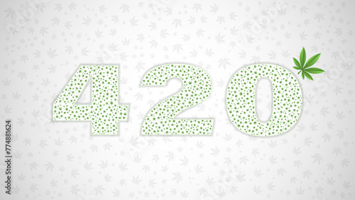 Text 420 with cannabis leaves, vector illustration. Cannabis legalization date celebrated annually on April 20