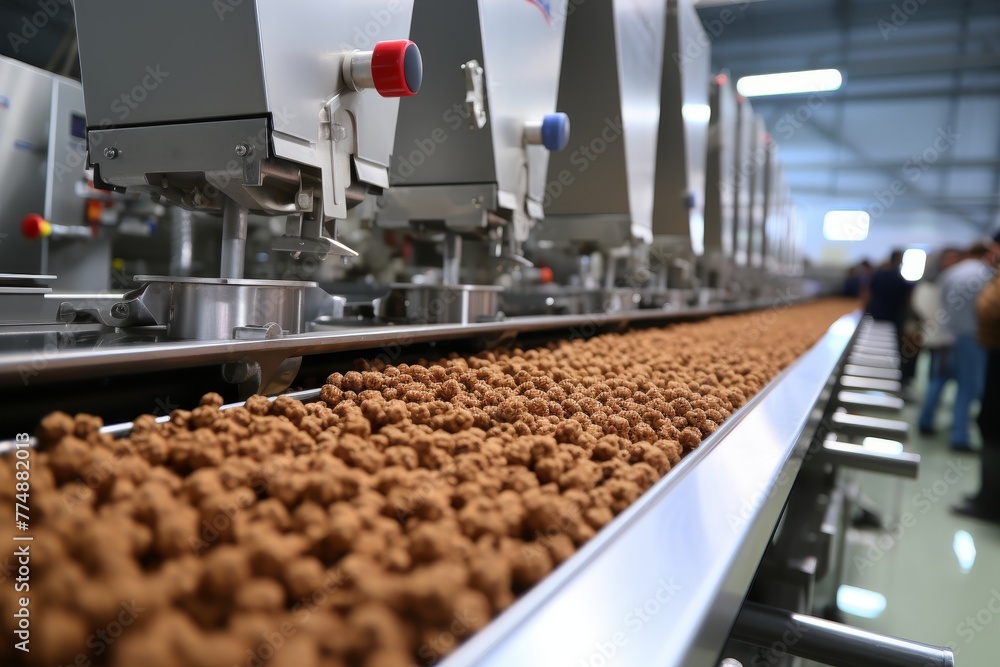 Obraz premium Pet food industry manufacturing facility for dog and cat dry food production pellets