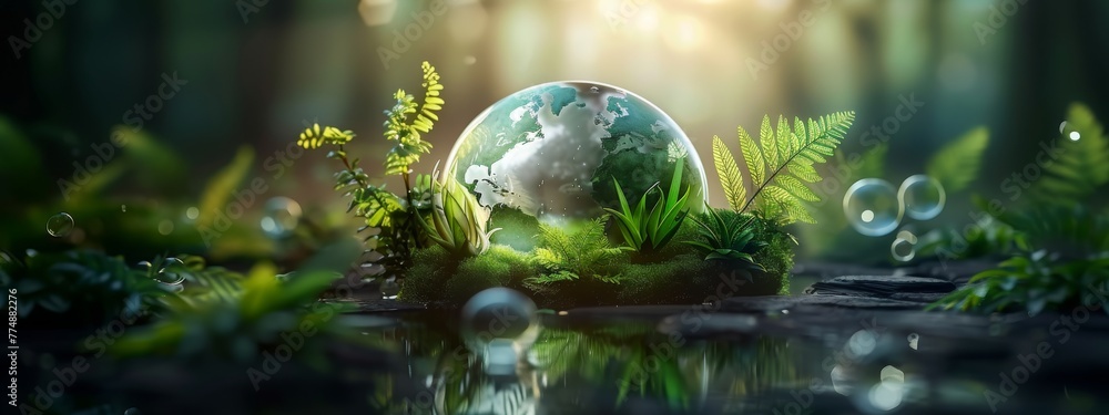 Green forest globe symbolizing environmental protection and sustainable society in line with SDGs Green forest globe symbolizing environmental protection and sustainable society in line with SDGs