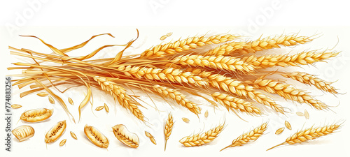 Ripe ears of wheat on a white background