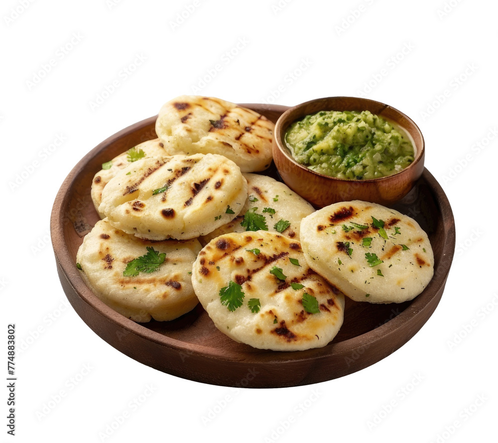 A Plate of Arepas with Guacamole Isolated on a Transparent Background 