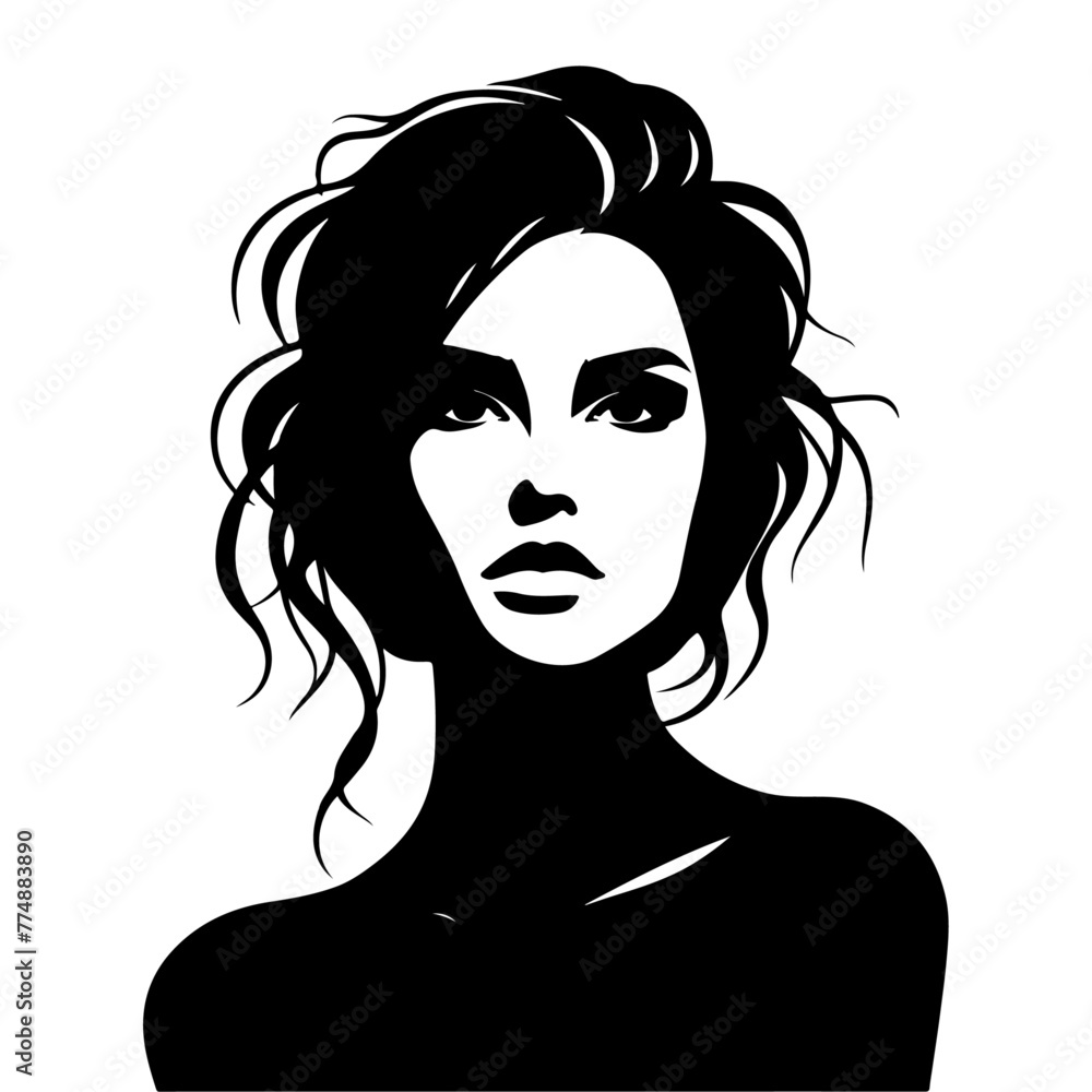 Beautiful young woman portrait, vector black color silhouette, Black color silhouette 19
