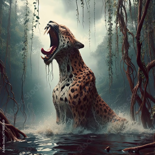 close up of a monster leopard in the water - version 1