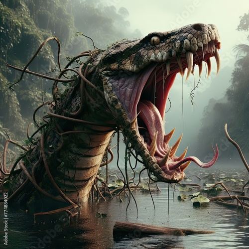 close up of a monster snake in the water - version 2