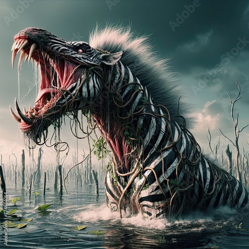 close up of a monster zebra in the water - version 3