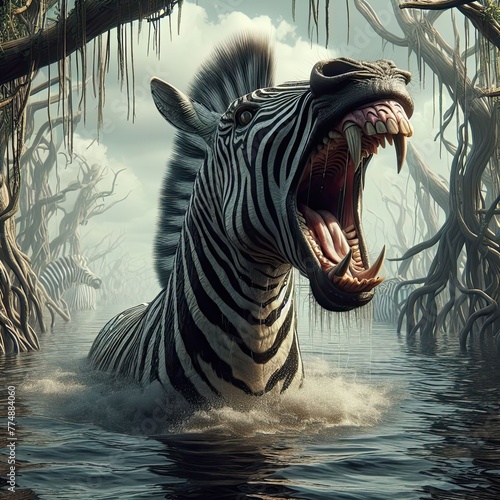 close up of a monster zebra in the water - version 4
