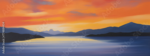 Vibrant Sunset Over Mountainous Landscape Digital Painting © heroimage.io